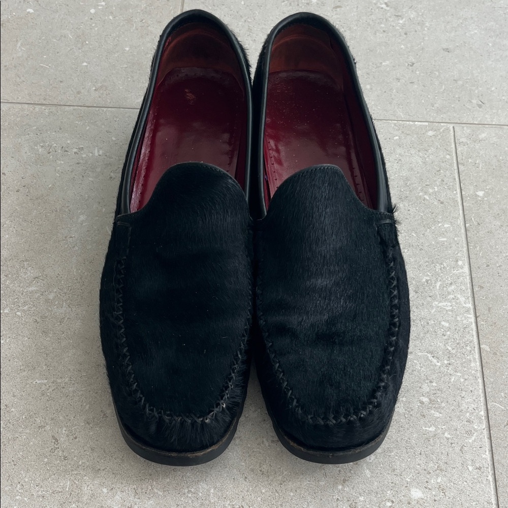 Vintage Salvatore Ferragamo Black Pony Hair Calf Slip-On Loafers